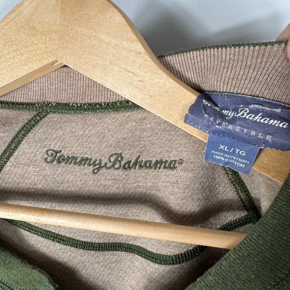 Tommy Bahama Reversible Split Neck Sweatshirt Mens XL Olive Green Tan - Picture 3 of 9